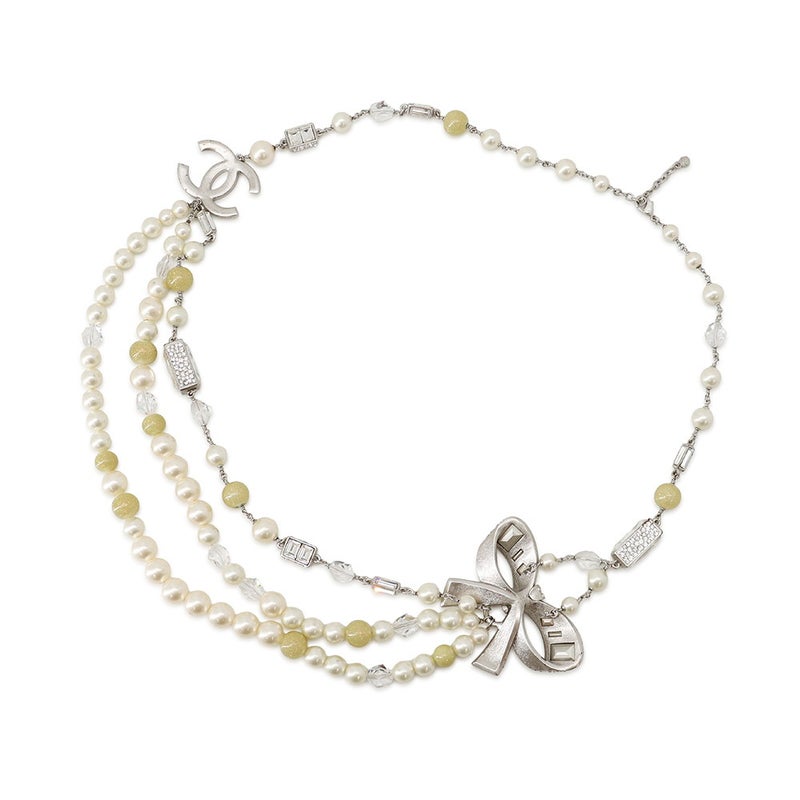 シャネル ネックレス ココマーク リボンモチーフ ラインストーン フェイクパール 08 P CHANEL アクセサリー