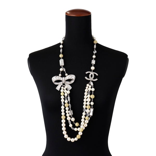 シャネル ネックレス ココマーク リボンモチーフ ラインストーン フェイクパール 08 P CHANEL アクセサリー