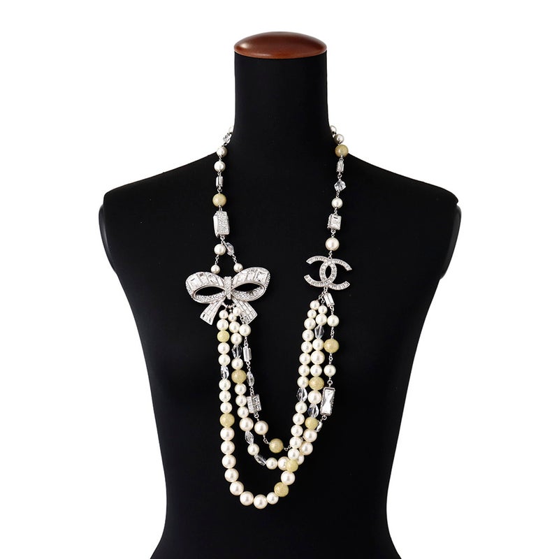 シャネル ネックレス ココマーク リボンモチーフ ラインストーン フェイクパール 08 P CHANEL アクセサリー