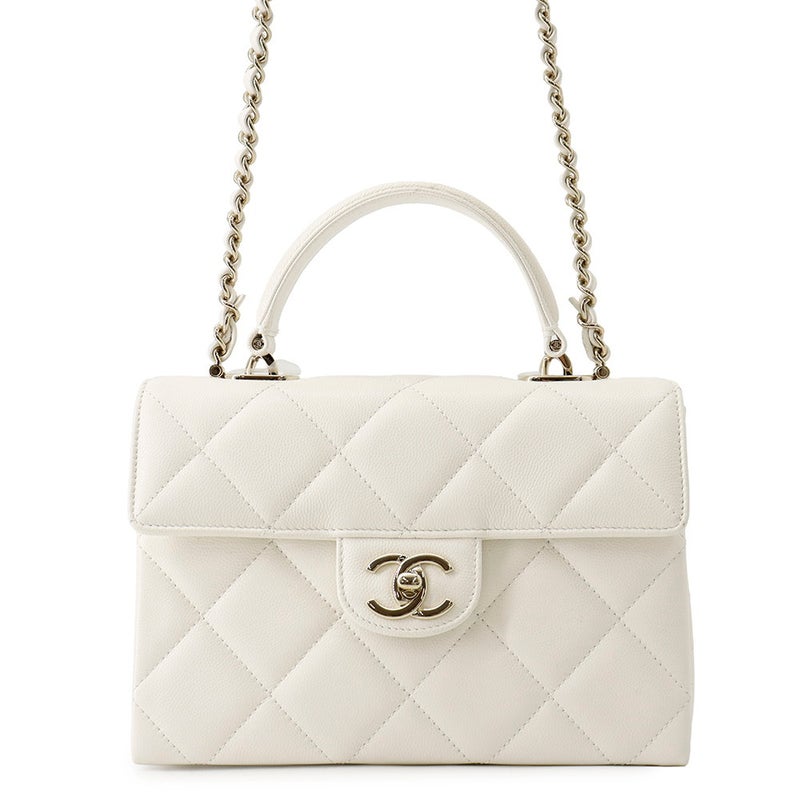 シャネル チェーンショルダーバッグ マトラッセ ココマーク トップハンドル ミニ フラップ キャビアスキン AS4711 CHANEL 白
