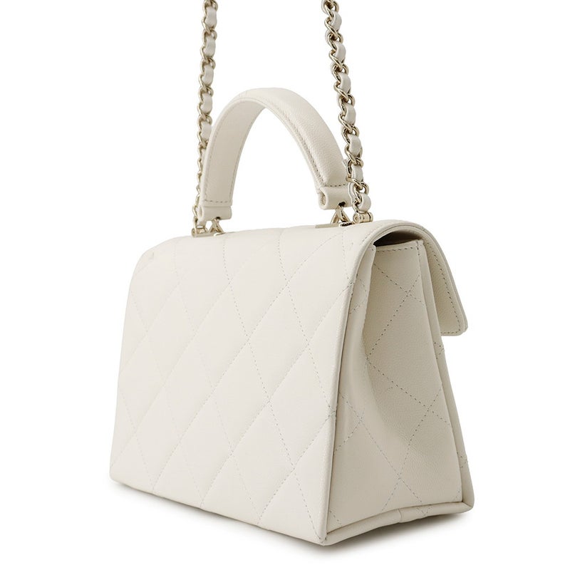 シャネル チェーンショルダーバッグ マトラッセ ココマーク トップハンドル ミニ フラップ キャビアスキン AS4711 CHANEL 白