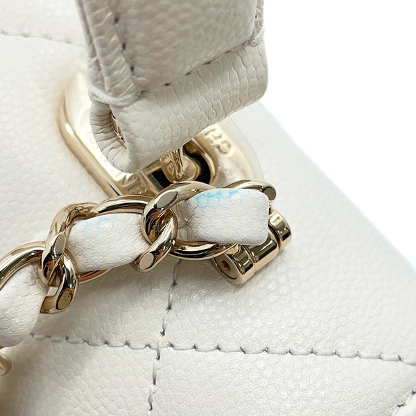 シャネル チェーンショルダーバッグ マトラッセ ココマーク トップハンドル ミニ フラップ キャビアスキン AS4711 CHANEL 白
