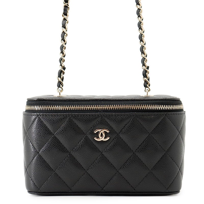 シャネル チェーンショルダーバッグ バニティケース ココマーク マトラッセ キャビアスキン AP1341 CHANEL バッグ キルティング 黒