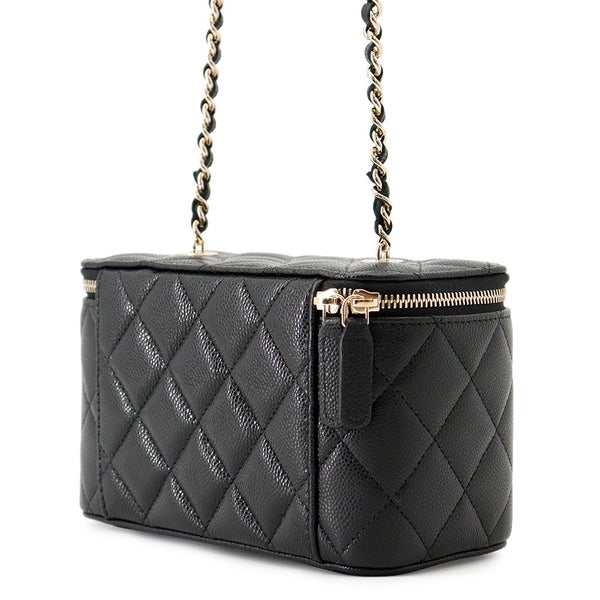 シャネル チェーンショルダーバッグ バニティケース ココマーク マトラッセ キャビアスキン AP1341 CHANEL バッグ キルティング 黒