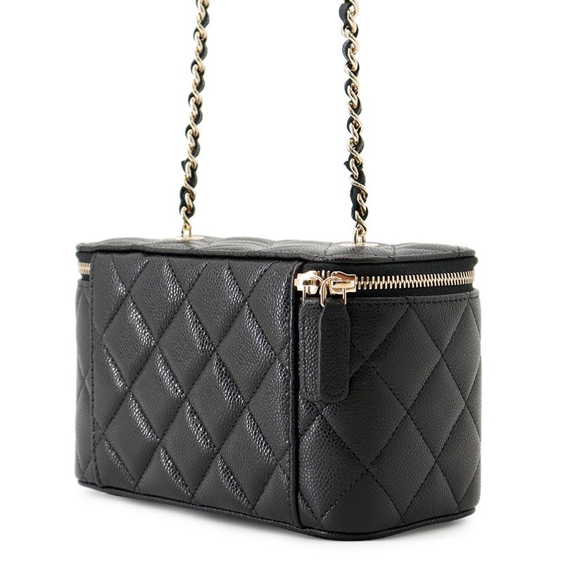 シャネル チェーンショルダーバッグ バニティケース ココマーク マトラッセ キャビアスキン AP1341 CHANEL バッグ キルティング 黒