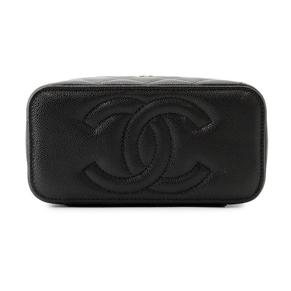 シャネル チェーンショルダーバッグ バニティケース ココマーク マトラッセ キャビアスキン AP1341 CHANEL バッグ キルティング 黒