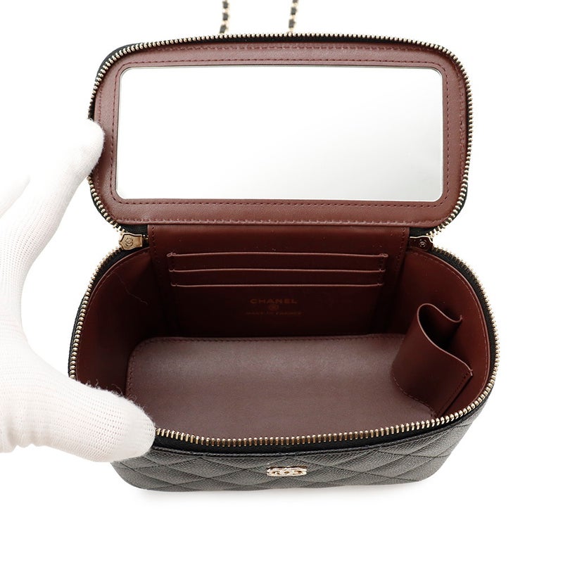 シャネル チェーンショルダーバッグ バニティケース ココマーク マトラッセ キャビアスキン AP1341 CHANEL バッグ キルティング 黒