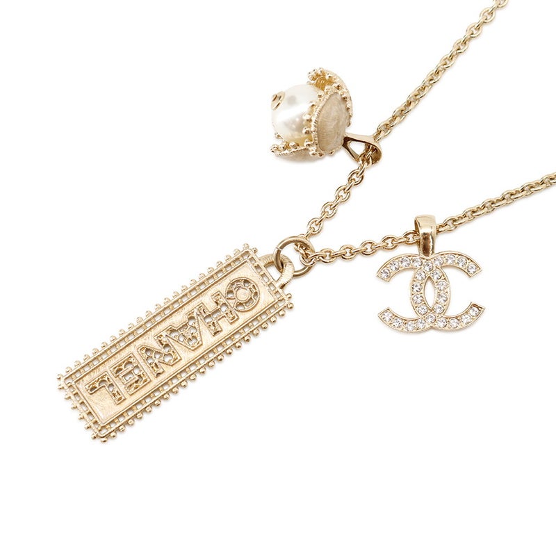 シャネル ネックレス ココマーク ラインストーン フェイクパール  ロゴ F23 K ABC199 CHANEL アクセサリー