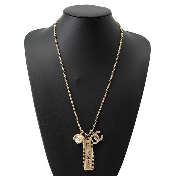 シャネル ネックレス ココマーク ラインストーン フェイクパール  ロゴ F23 K ABC199 CHANEL アクセサリー