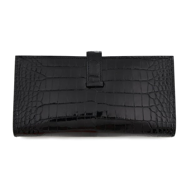 エルメス 長財布 ベアンスフレ ブラック/シルバー金具 アリゲーターシャイン K刻印 HERMES 黒