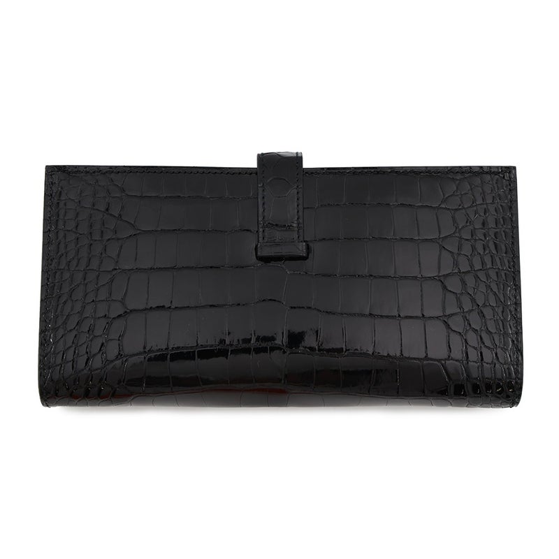 エルメス 長財布 ベアンスフレ ブラック/シルバー金具 アリゲーターシャイン K刻印 HERMES 黒