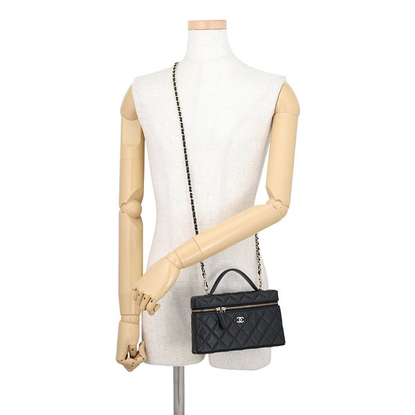 シャネル チェーンショルダーバッグ マトラッセ バニティ ココマーク キャビアスキン AP4385 CHANEL ヴァニティ 黒