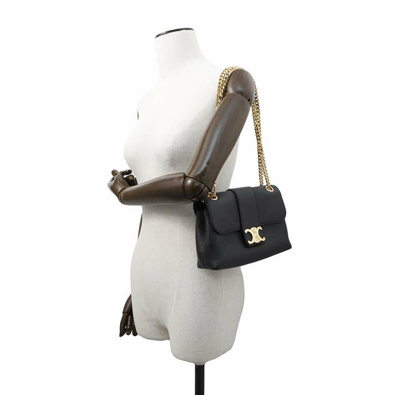 セリーヌ チェーンショルダーバッグ トリオンフ ティーン ヴィクトワール カーフレザー 116593 CELINE 黒