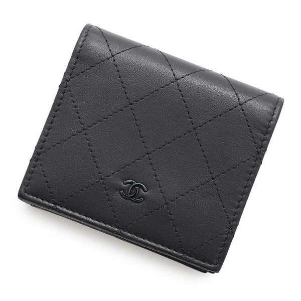 シャネル 二つ折り財布 ココマーク マトラッセ スモールウォレット AP4381 CHANEL 黒