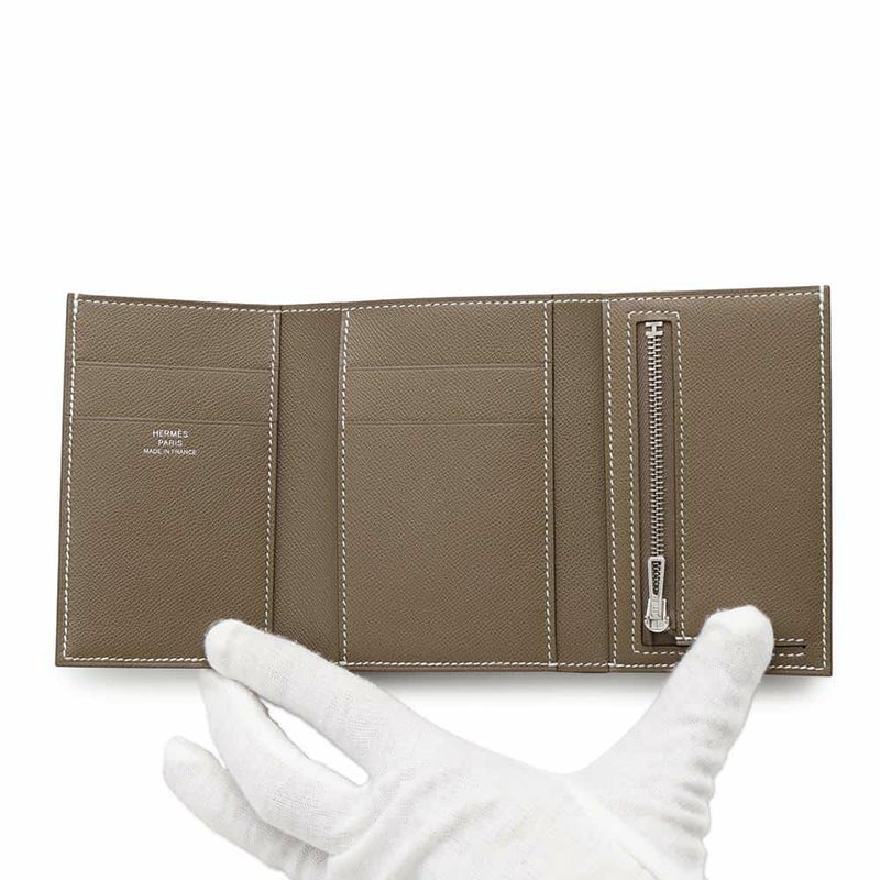 エルメス 三つ折り財布 ベアン コンビネ エトゥープ/シルバー金具 ヴォーマダム B刻印