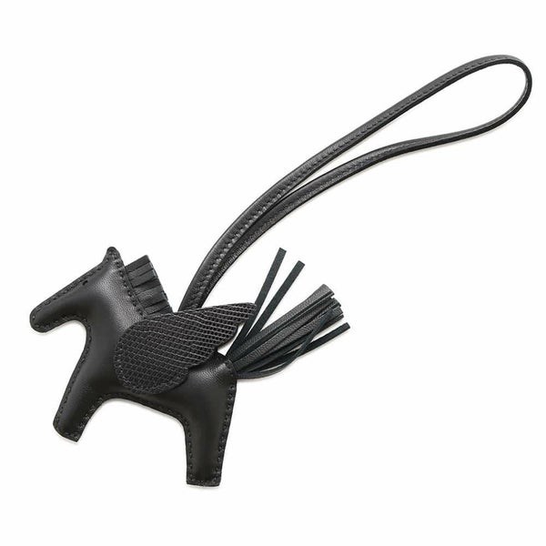 エルメス バッグチャーム ロデオPM ペガサス タッチ ブラック ラムスキン/リザード U刻印 HERMES 黒 ソーブラック