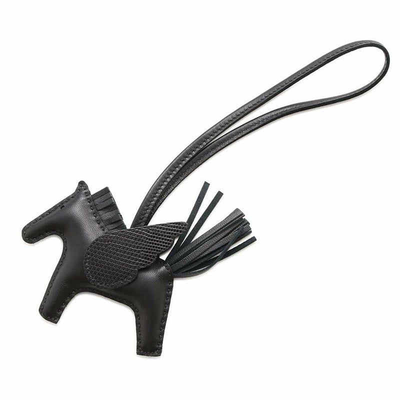 エルメス バッグチャーム ロデオPM ペガサス タッチ ブラック ラムスキン/リザード U刻印 HERMES 黒 ソーブラック