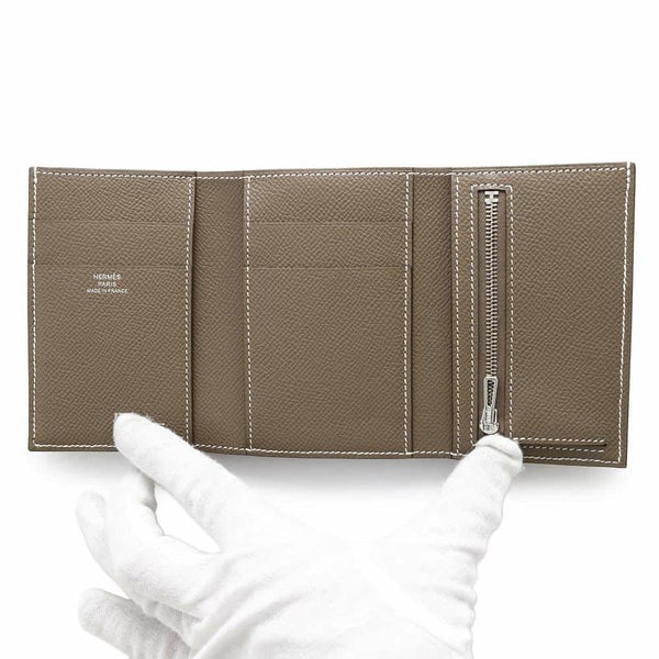 エルメス 三つ折り財布 ベアンコンビネ エトゥープ/シルバー金具 エプソン Z刻印 財布