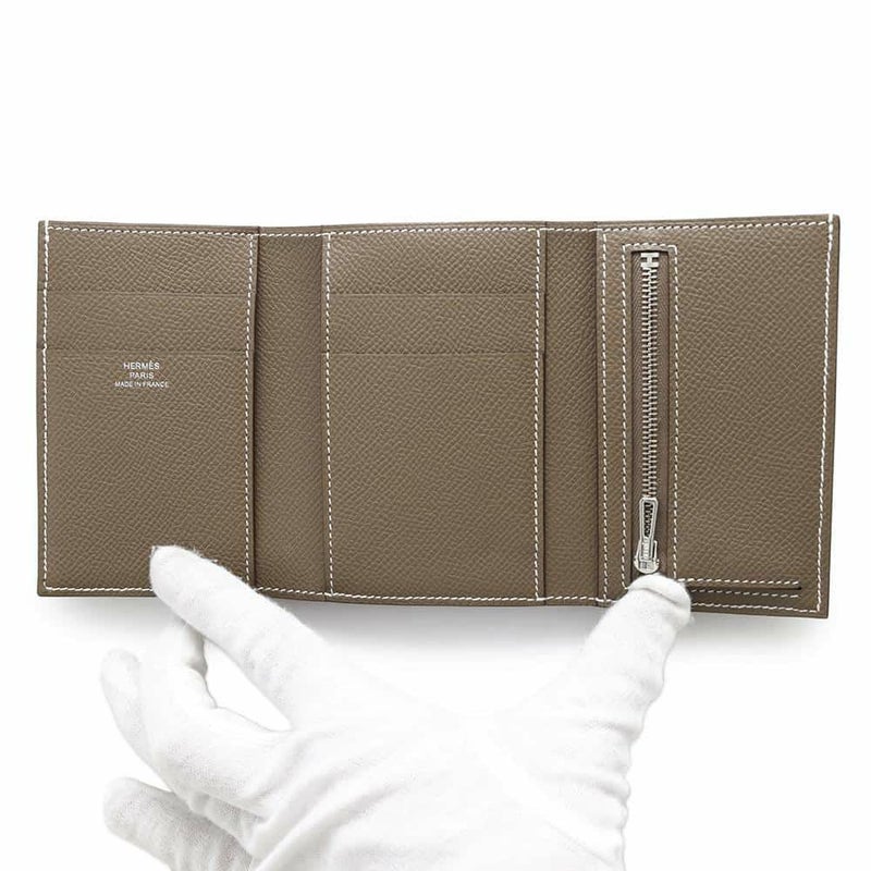 エルメス 三つ折り財布 ベアンコンビネ エトゥープ/シルバー金具 エプソン Z刻印 財布