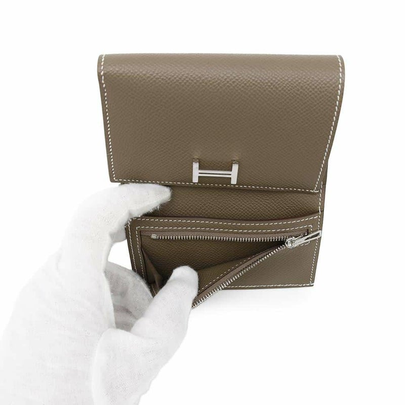 エルメス 三つ折り財布 ベアンコンビネ エトゥープ/シルバー金具 エプソン Z刻印 財布
