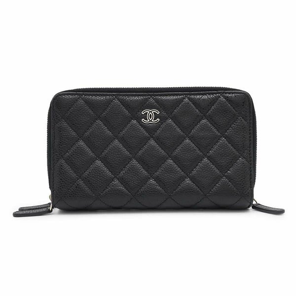 シャネル ポーチ マトラッセ ココマーク トリプルファスナー ソフトキャビアスキン CHANEL 黒