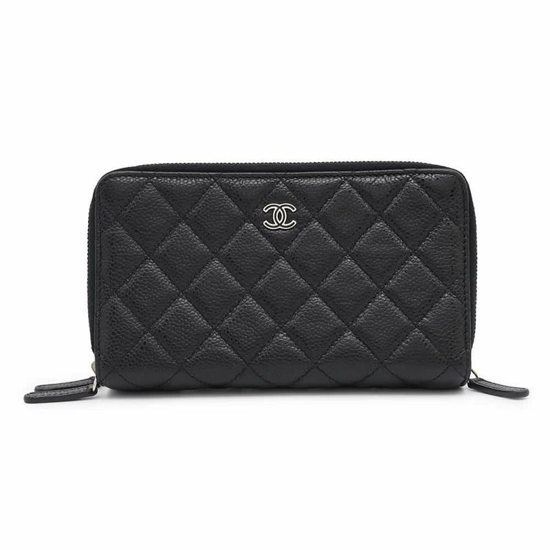 シャネル ポーチ マトラッセ ココマーク トリプルファスナー ソフトキャビアスキン CHANEL 黒