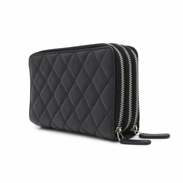 シャネル ポーチ マトラッセ ココマーク トリプルファスナー ソフトキャビアスキン CHANEL 黒