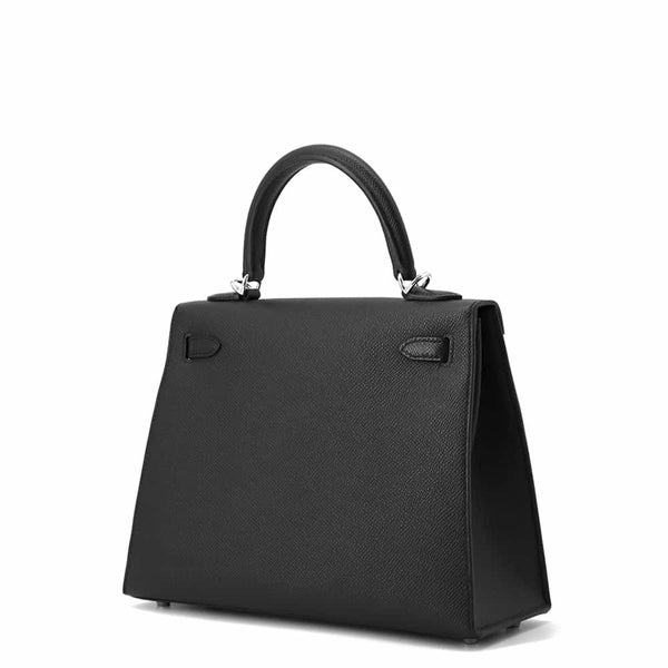 エルメス ハンドバッグ ケリー25 外縫い ブラック/シルバー金具 エプソン K刻印 HERMES Kelly 2wayバッグ