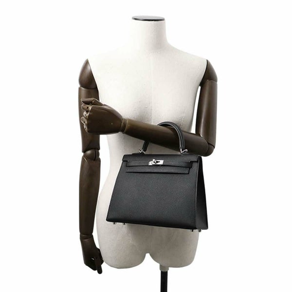 エルメス ハンドバッグ ケリー25 外縫い ブラック/シルバー金具 エプソン K刻印 HERMES Kelly 2wayバッグ