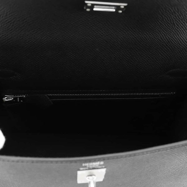 エルメス ハンドバッグ ケリー25 外縫い ブラック/シルバー金具 エプソン K刻印 HERMES Kelly 2wayバッグ
