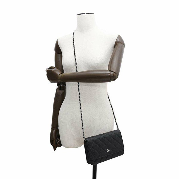 シャネル チェーンウォレット クラシック マトラッセ ココマーク キャビアスキン AP0250 CHANEL 財布 ブラック 黒