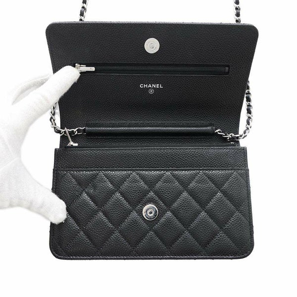 シャネル チェーンウォレット クラシック マトラッセ ココマーク キャビアスキン AP0250 CHANEL 財布 ブラック 黒