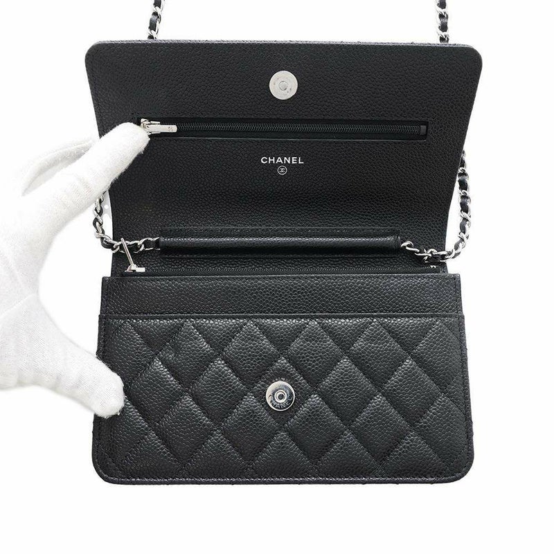 シャネル チェーンウォレット クラシック マトラッセ ココマーク キャビアスキン AP0250 CHANEL 財布 ブラック 黒