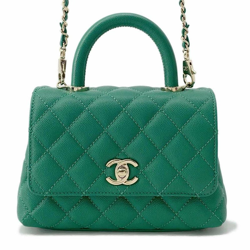 シャネル ハンドバッグ ココマーク トップハンドル ミニ フラップ キャビアスキン AS2215 CHANEL 2wayショルダーバッグ