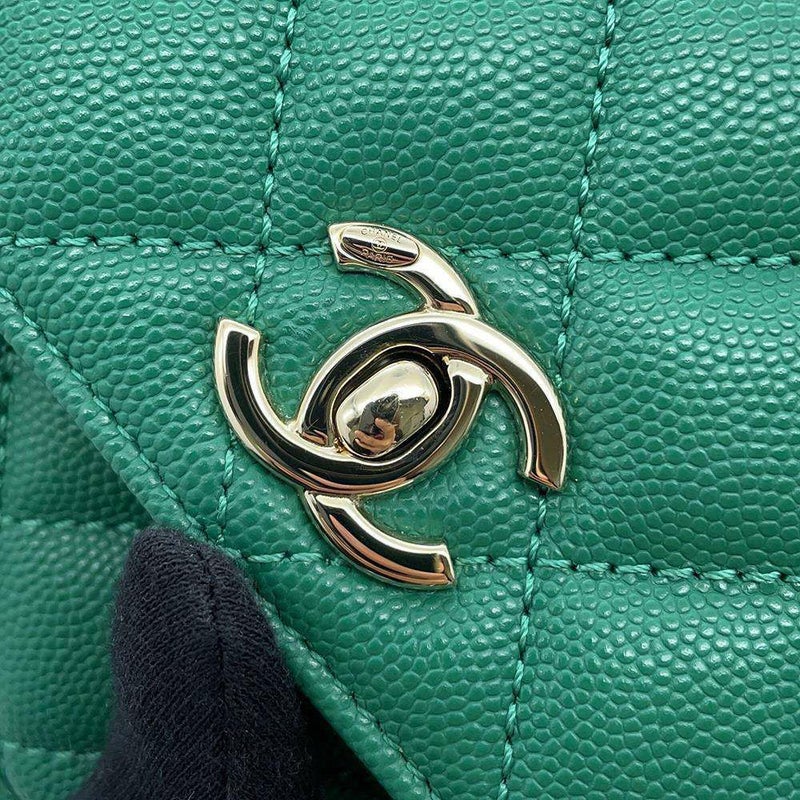 シャネル ハンドバッグ ココマーク トップハンドル ミニ フラップ キャビアスキン AS2215 CHANEL 2wayショルダーバッグ