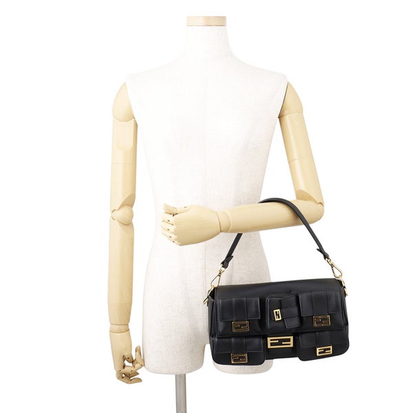 フェンディ ハンドバッグ マルチポケット バゲット レザー 8BR808 FENDI バッグ 2wayショルダーバッグ 黒