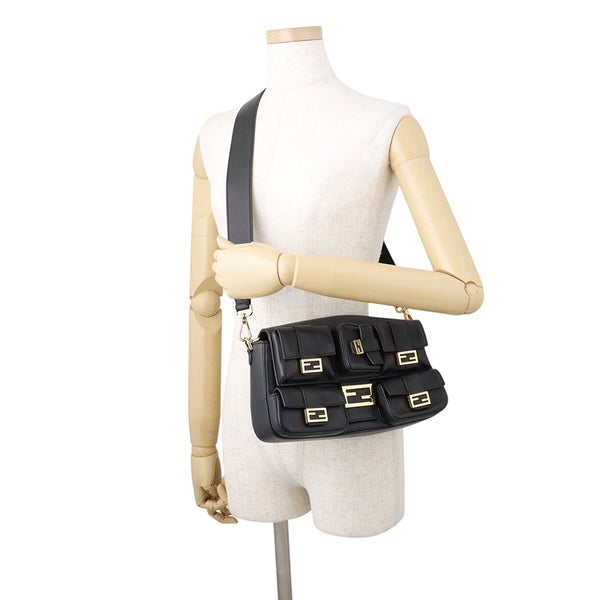 フェンディ ハンドバッグ マルチポケット バゲット レザー 8BR808 FENDI バッグ 2wayショルダーバッグ 黒
