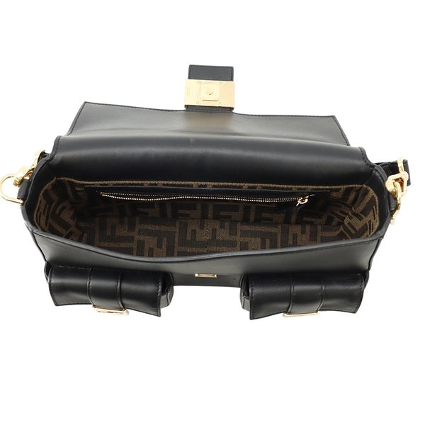 フェンディ ハンドバッグ マルチポケット バゲット レザー 8BR808 FENDI バッグ 2wayショルダーバッグ 黒