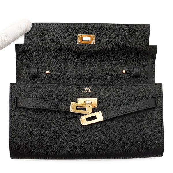 エルメス ケリーウォレット ロング トゥーゴー ブラック/ゴールド金具 エプソン G刻印 財布 黒