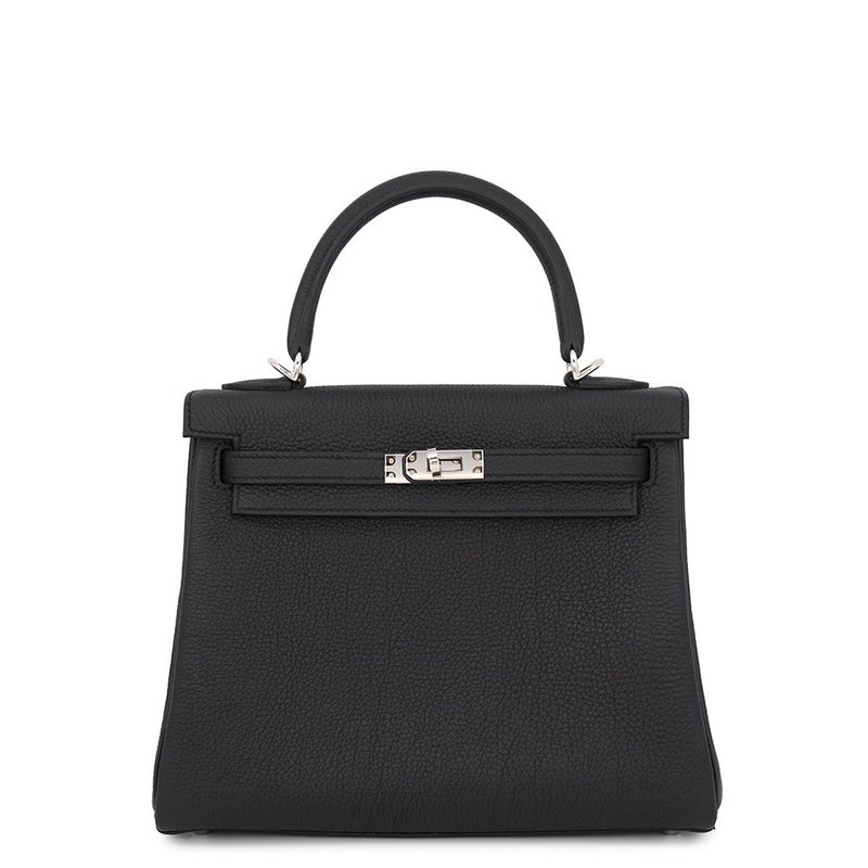エルメス ハンドバッグ ケリー25 内縫い ブラック/シルバー金具 トゴ G刻印 HERMES Kelly 2wayショルダー 黒