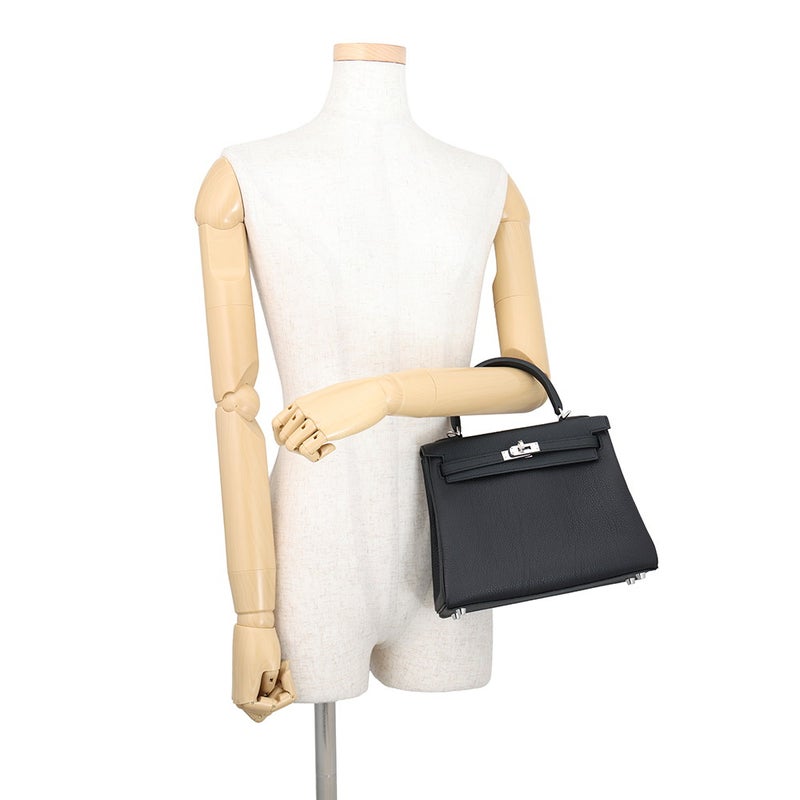 エルメス ハンドバッグ ケリー25 内縫い ブラック/シルバー金具 トゴ G刻印 HERMES Kelly 2wayショルダー 黒
