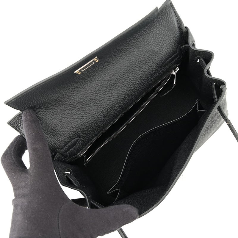 エルメス ハンドバッグ ケリー25 内縫い ブラック/シルバー金具 トゴ G刻印 HERMES Kelly 2wayショルダー 黒
