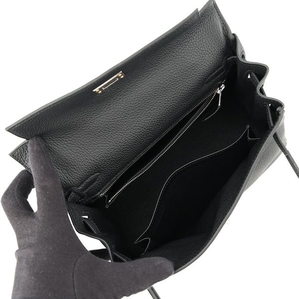 エルメス ハンドバッグ ケリー25 内縫い ブラック/シルバー金具 トゴ G刻印 HERMES Kelly 2wayショルダー 黒