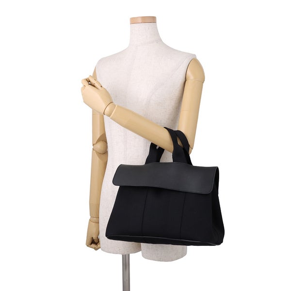 エルメス ハンドバッグ ヴァルパライソPM ブラック/シルバー金具 トワルシェブロン/レザー □M刻印 黒