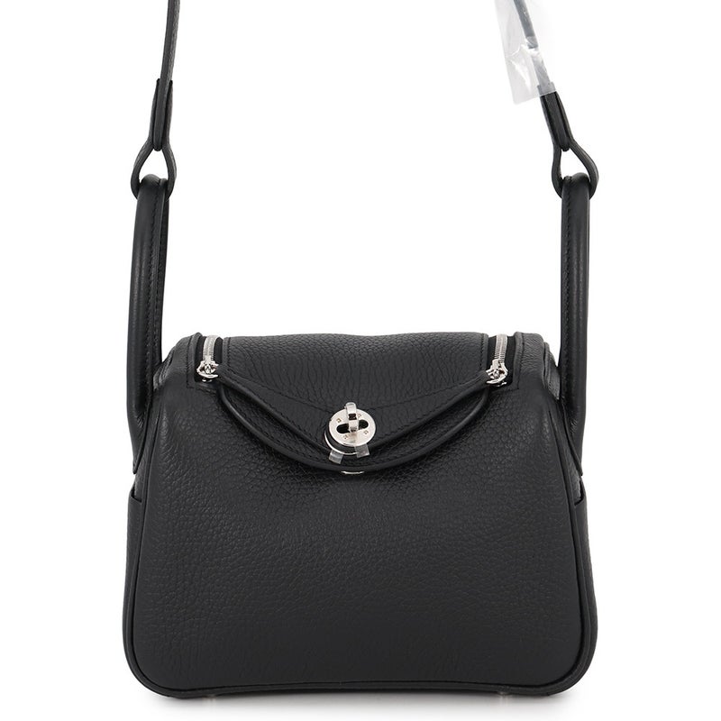 エルメス ハンドバッグ リンディ ミニ ブラック/シルバー金具 トリヨンクレマンス G刻印 HERMES 2wayショルダーバッグ 黒