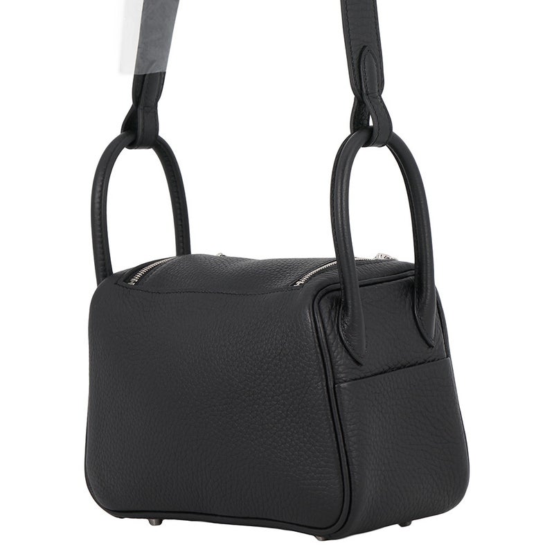 エルメス ハンドバッグ リンディ ミニ ブラック/シルバー金具 トリヨンクレマンス G刻印 HERMES 2wayショルダーバッグ 黒