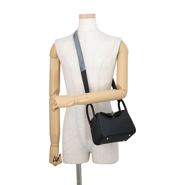エルメス ハンドバッグ リンディ ミニ ブラック/シルバー金具 トリヨンクレマンス G刻印 HERMES 2wayショルダーバッグ 黒