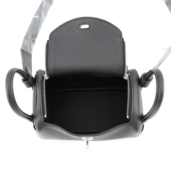 エルメス ハンドバッグ リンディ ミニ ブラック/シルバー金具 トリヨンクレマンス G刻印 HERMES 2wayショルダーバッグ 黒