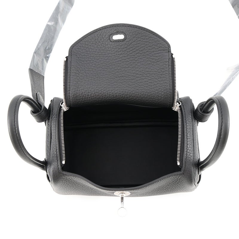 エルメス ハンドバッグ リンディ ミニ ブラック/シルバー金具 トリヨンクレマンス G刻印 HERMES 2wayショルダーバッグ 黒