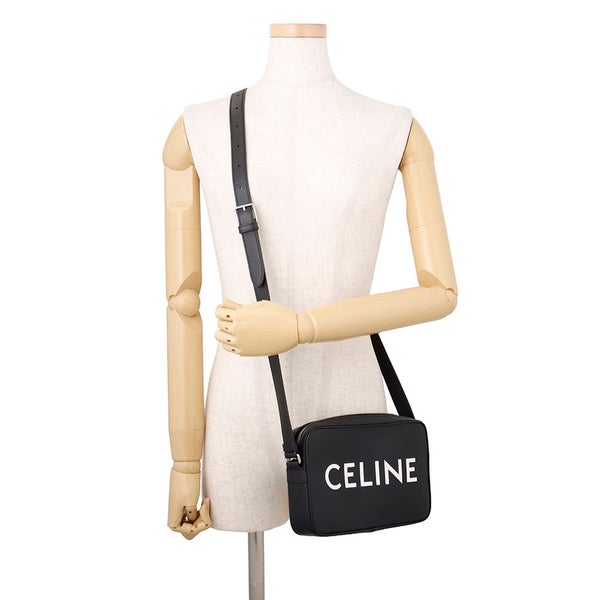 セリーヌ ショルダーバッグ ロゴ ミディアム メッセンジャーバッグ レザー 194503DOT CELINE 黒